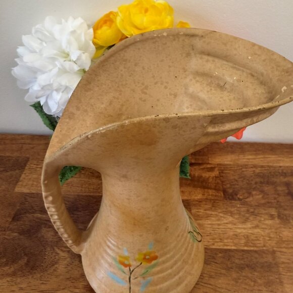 Vintage Denham England Pottery Pitcher Green Floral Hand Painted 1930s - Picture 2 of 9